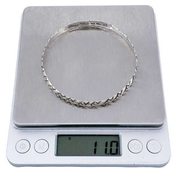 Vintage Mexico Sterling Silver 925 Textured Bangle Bracelet 8" - Picture 7 of 8